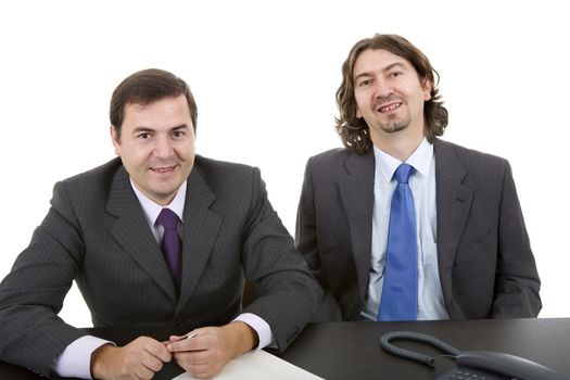 business team working at a desk, isolated on white