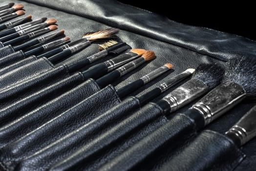 Makeup Tools in a black leather case