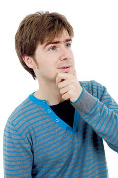 studio picture of a pensive young man, isolated on white