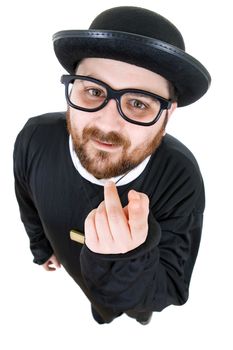 young man dressed as priest, isolated on white