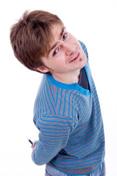 young casual man portrait, isolated on white