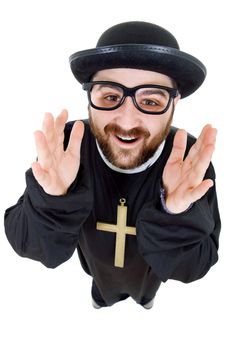 young man dressed as priest, isolated on white