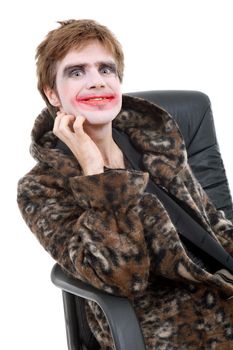 young man dressed as joker, isolated on white