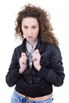 young casual beautiful woman, isolated in white