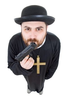 young man dressed as priest, isolated on white