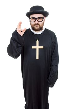 young man dressed as priest, isolated on white