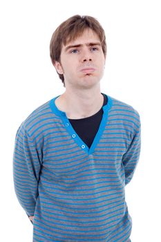 bored young casual man portrait, isolated on white