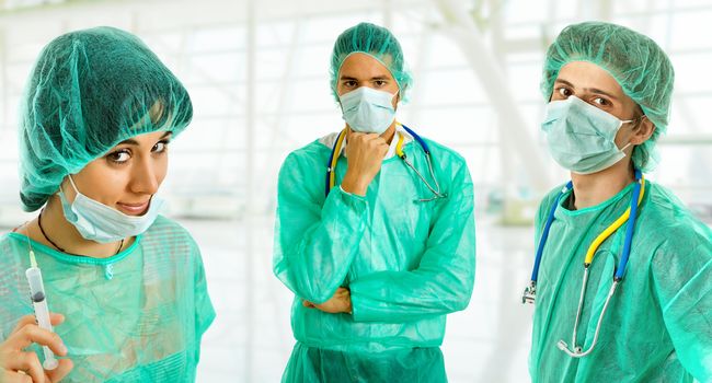 three young doctors at the hospital