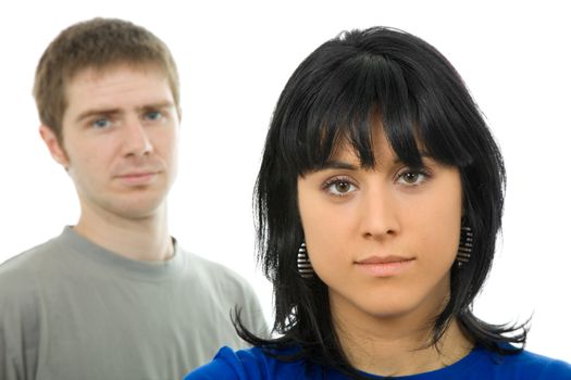 young casual couple together, isolated on white background