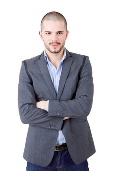 young casual man portrait, isolated on white