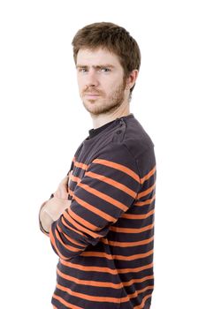 pensive young casual man portrait, isolated on white