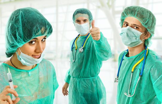 three young doctors at the hospital