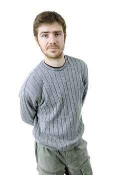 young casual man portrait, isolated on white