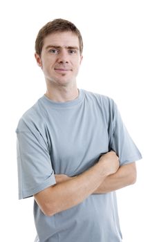 young casual man portrait, isolated on white