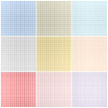 Set of nine colorful square graph paper