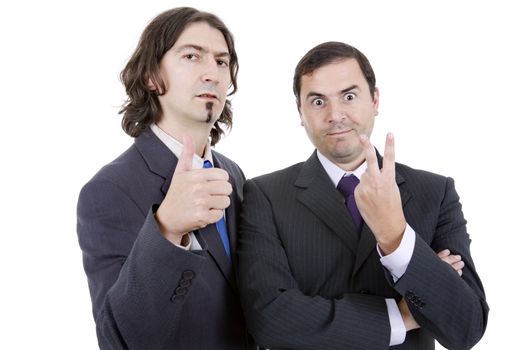 two young business men portrait on white