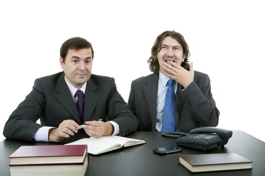 business team working at a desk, isolated on white