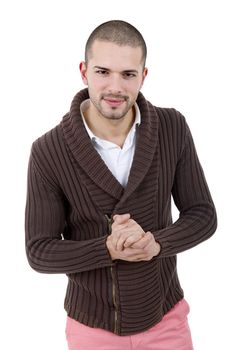 young casual man portrait, isolated on white