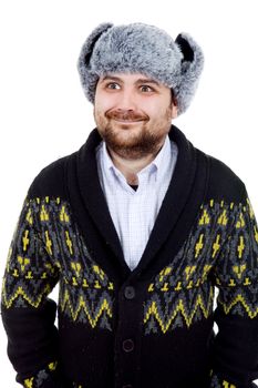 young casual man portrait with a russian hat