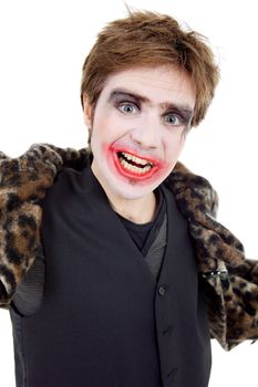 young man dressed as joker, isolated on white