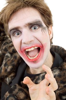 young man dressed as joker, isolated on white