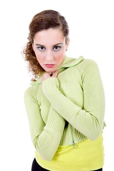 young casual beautiful woman, isolated in white