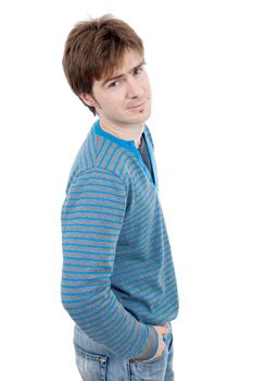 young casual man portrait, isolated on white