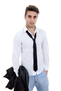 young casual man portrait, isolated on white