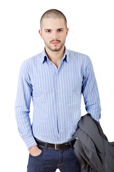 young casual man portrait, isolated on white