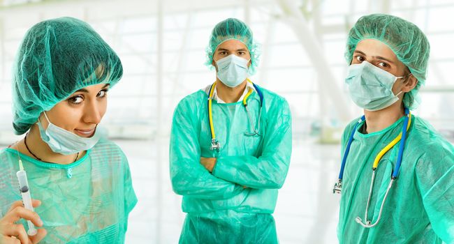 three young doctors at the hospital