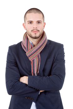 pensive young casual man portrait, isolated on white