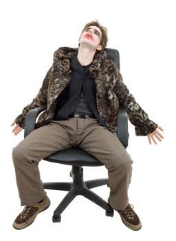 young man dressed as joker, isolated on white