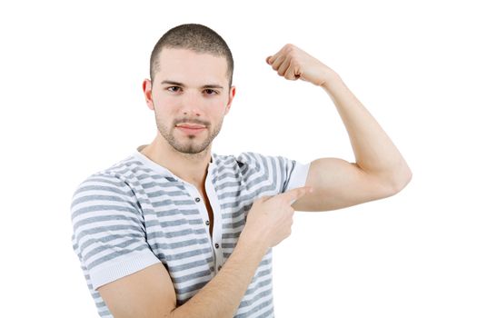 strong young casual man portrait, isolated on white