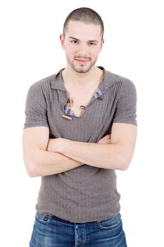 young casual man portrait, isolated on white