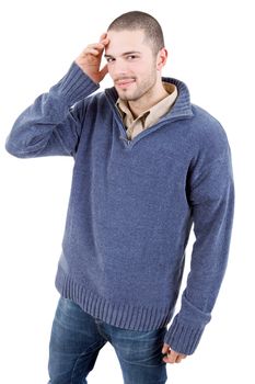 young casual man portrait, isolated on white