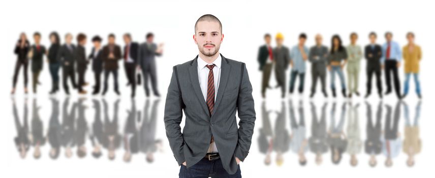 business man in front of a group of people