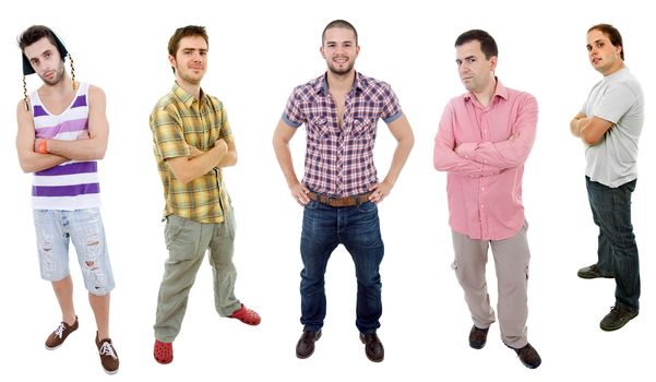 group of young men full body, isolated