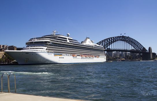 Sydney, Australia-March 13th 2013:: Cruise ship Marina moored in Sydney harbour. The M.S. Marina was constructed in Italy and is owned and operated by Oceania Cruises.