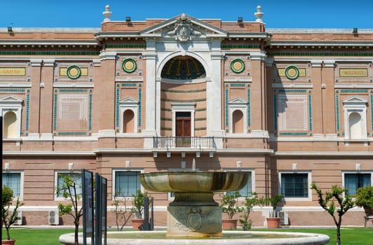 View of palace with fountain in Italy