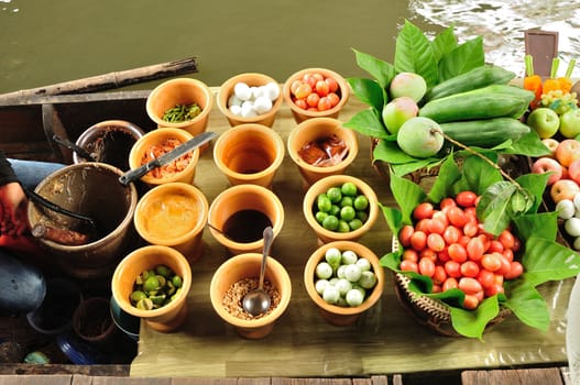 Ingredient of Thai fruit salad, Papay Salad, Thai food.