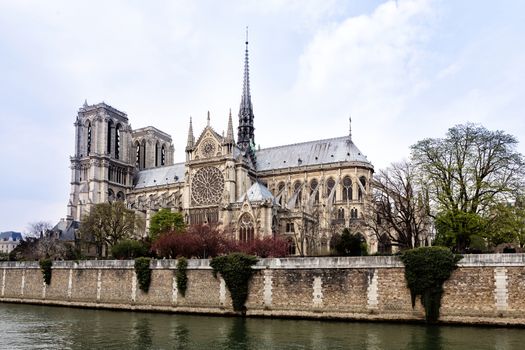 Cathedral Notre Dame in Paris and river Seine