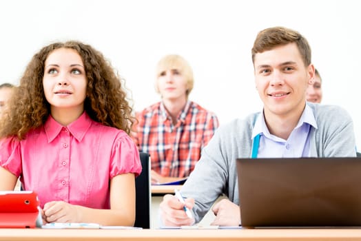 portrait of students in the classroom, teaching at the University of