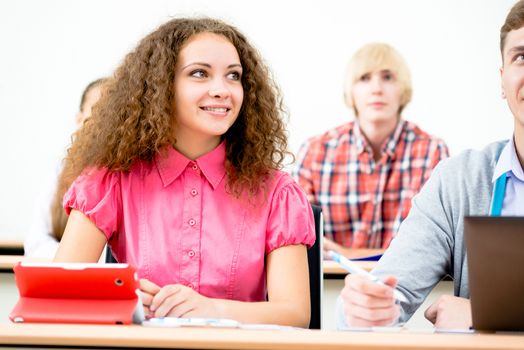 portrait of students in the classroom, teaching at the University of