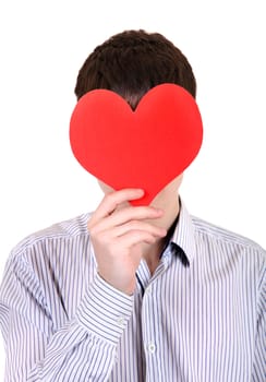 Person holds Red Heart shape Isolated on the White Background