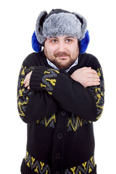 young casual man portrait with a russian hat