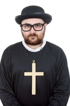 young man dressed as priest, isolated on white