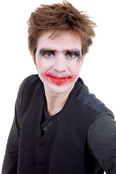 young man dressed as joker, isolated on white