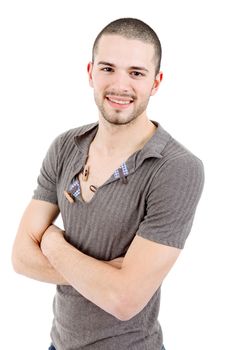 young casual man portrait, isolated on white