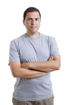 young casual man portrait, isolated on white