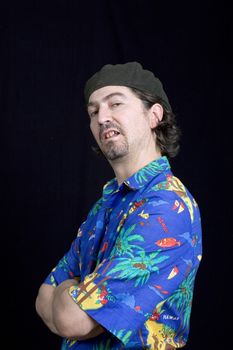 young casual man portrait on a black background